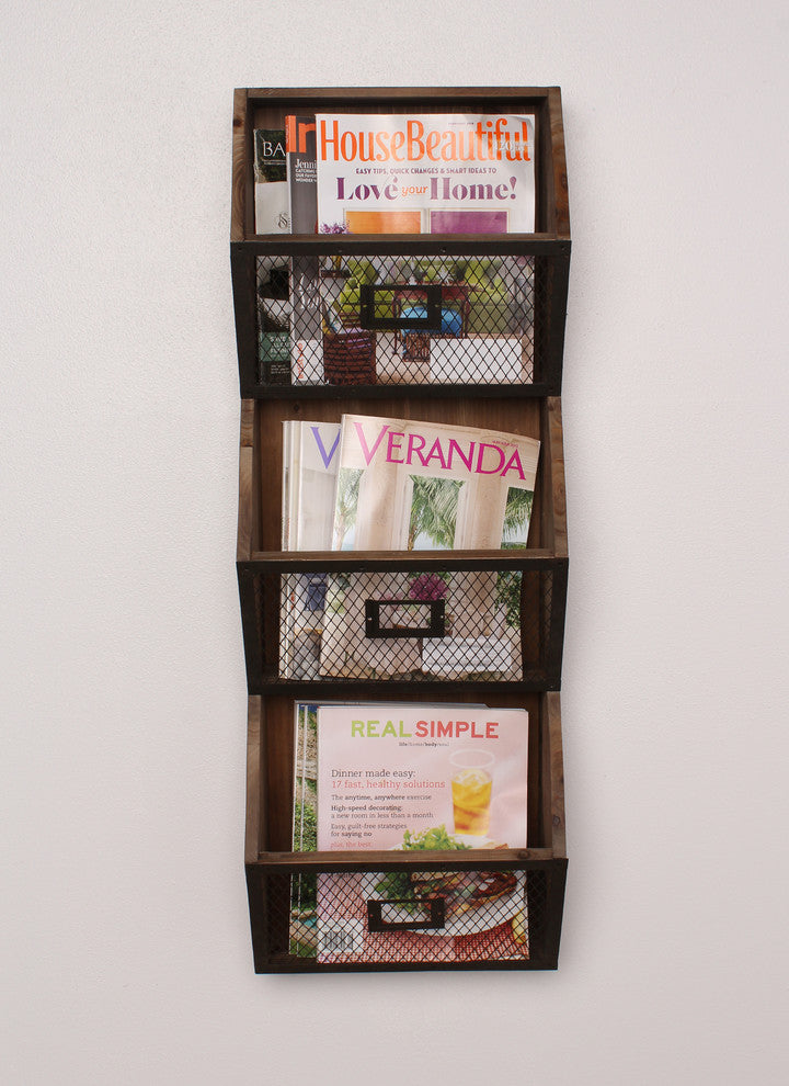 Burdock Wood Wall Vertical Storage Pockets, Rustic Brown