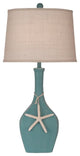 Weathered Turquoise Sea Oval Genie Table Lamp With Starfish Accent