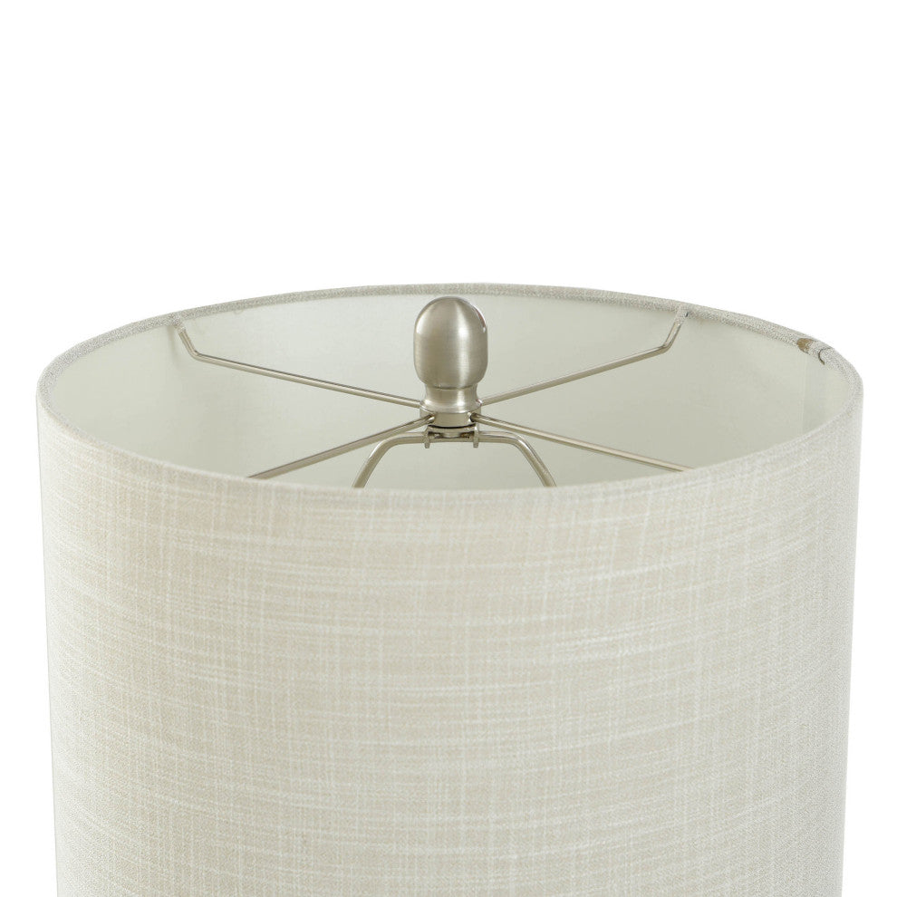 Joni Ceramic Table Lamp-Natural Cement Grey Finish-Heathered Off/White Drum