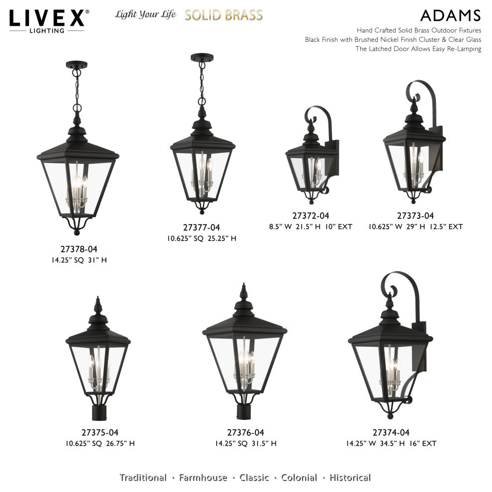 3 Light Black Outdoor Large Pendant Lantern, Brushed Nickel
