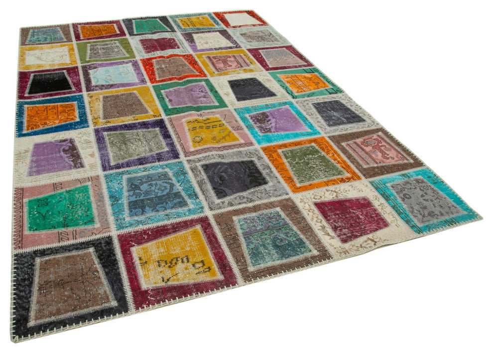 Rug N Carpet - Handwoven Turkish 6' 7" x 9' 2" Contemporary Patchwork Area Rug