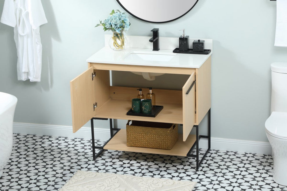 Sue 36" Single Bathroom Vanity, Maple, With Backsplash