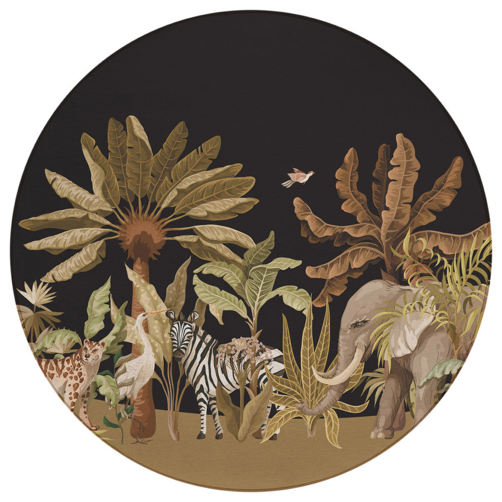 Indoor/Outdoor Tropics TC8 Black Machine Washable 8' x 8' Round Rug