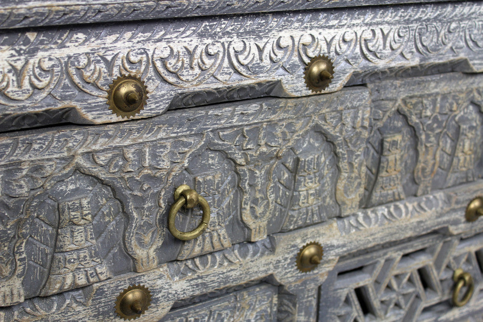 Carter Burman 2-Door 7-Drawer Sideboard in Aged Gray on Mango Solid Wood
