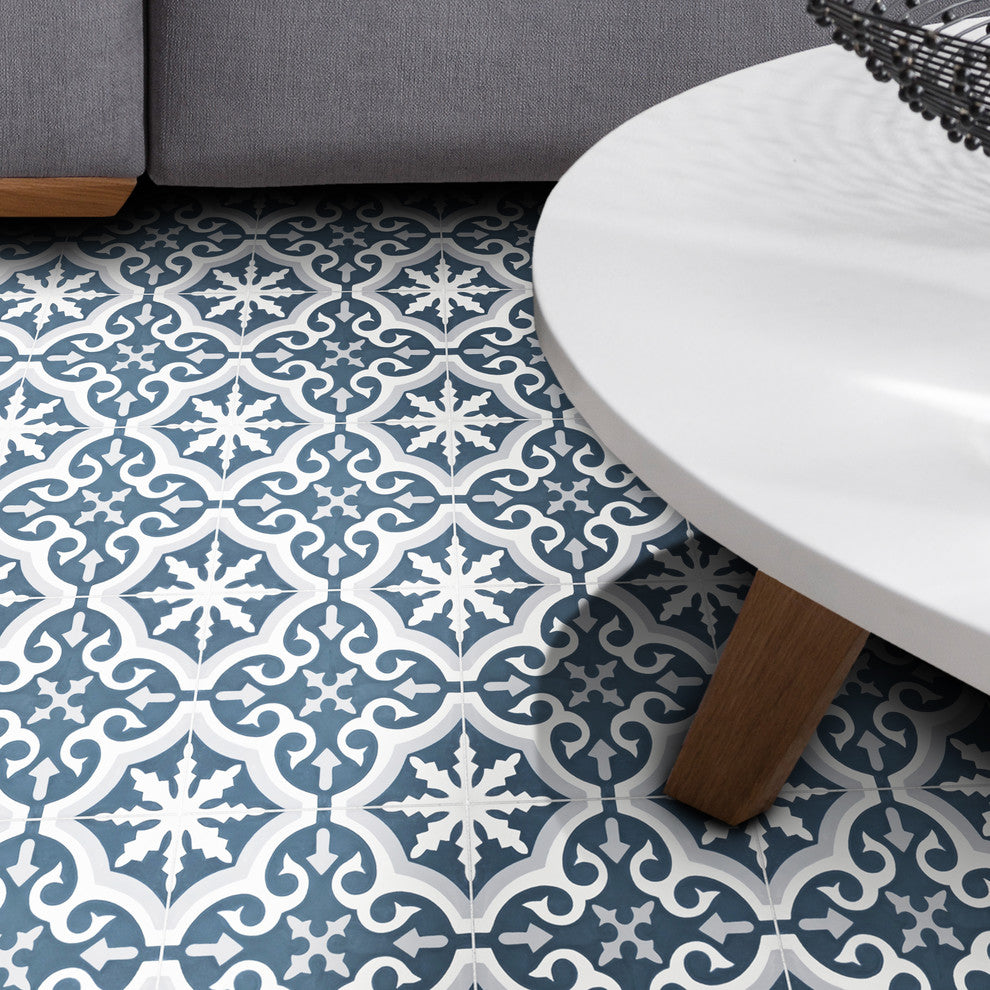 Argana Handmade Cement Tile, Navy Blue/Gray, Sample