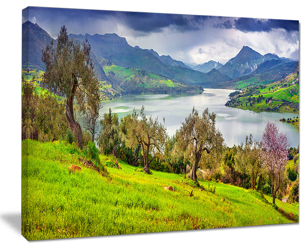 "Lake Rosamarina" Panorama Landscape Canvas Photo Print, 20"x12"