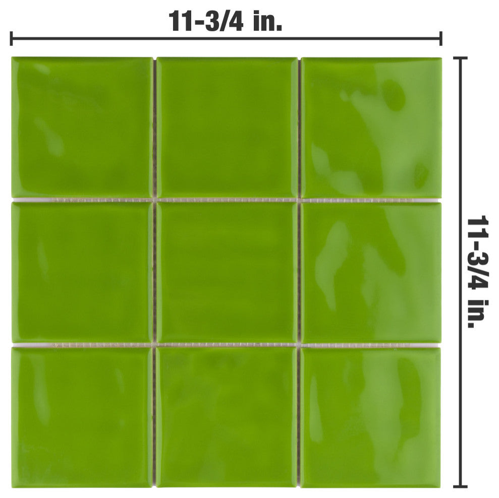 Twist Square Ceramic Mosaic Tile, Green Kiwi