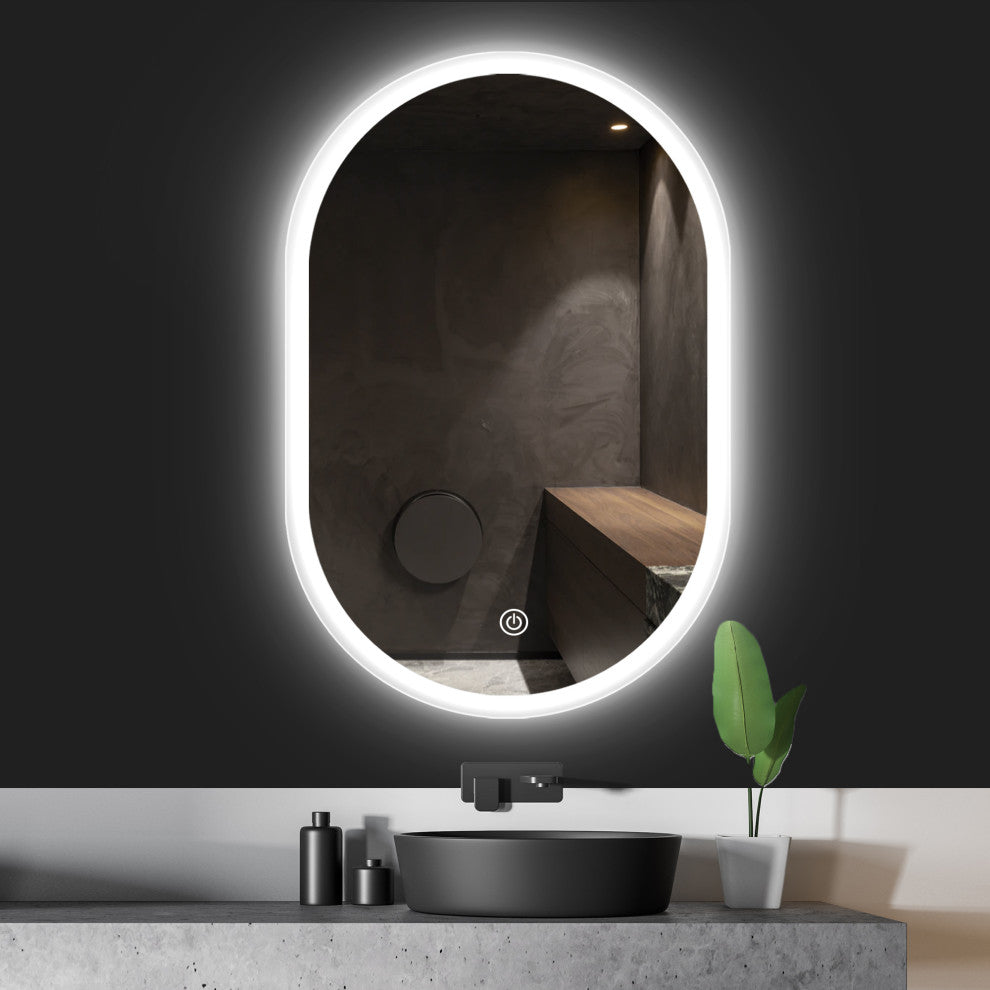 Dimmable 26"x18" LED Oval Frameless Wall-mounted Bathroom Backlit Mirror