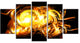 Abstract Fractal Fire on Black, Black, Abstract Canvas Art, 60"x32", 5 Panels
