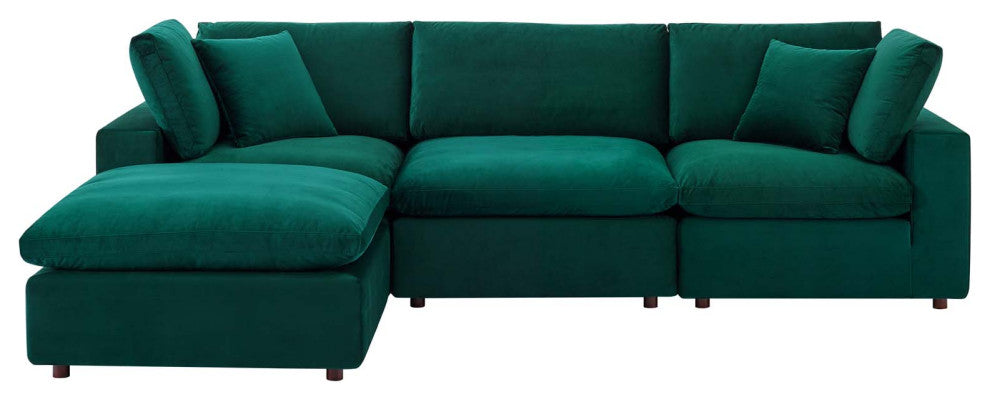 Sectional Sofa Set, Velvet, Green, Modern, Living Lounge Hotel Lobby Hospitality