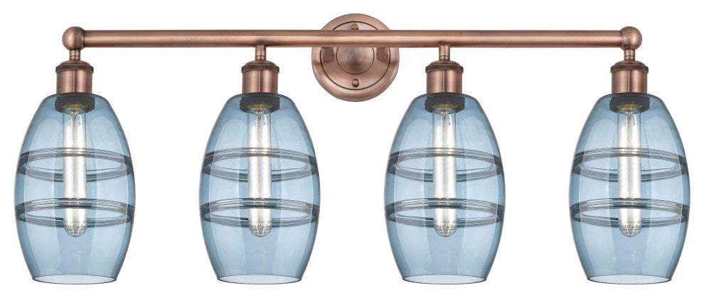 Edison-Vaz 4-Light 33" Bath Vanity Light, Antique Copper, Princess Blue