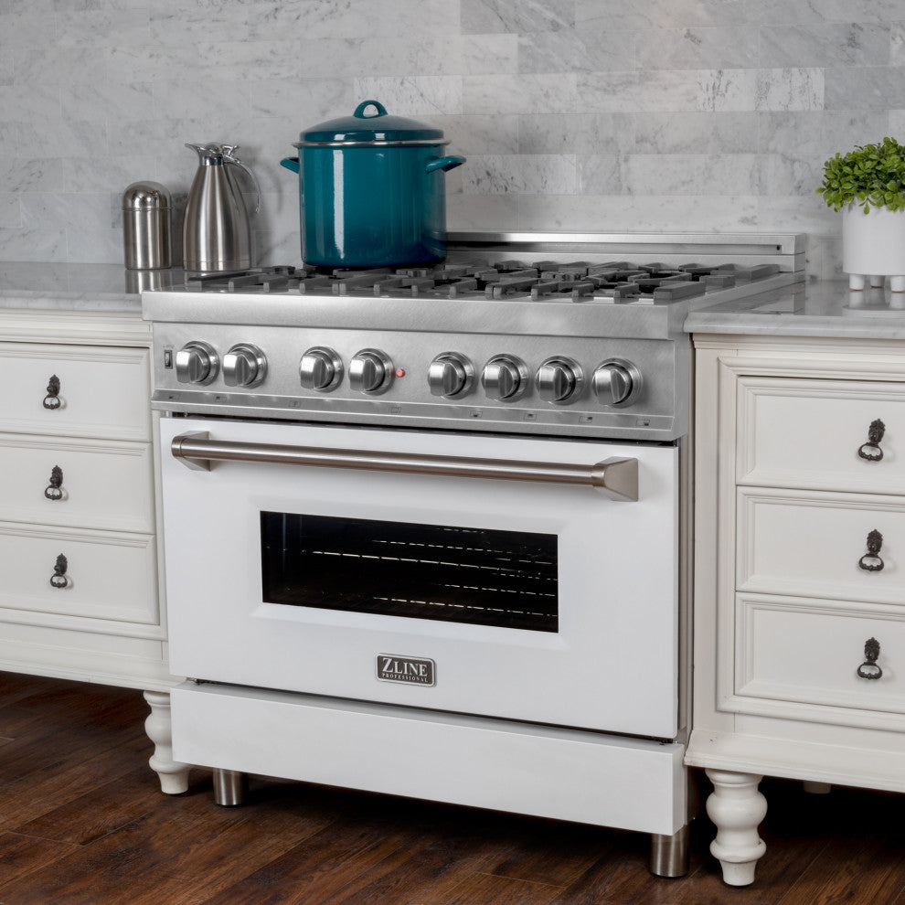 ZLINE 30" Range Gas Stove and Electric Oven, DuraSnow and White Matte Door
