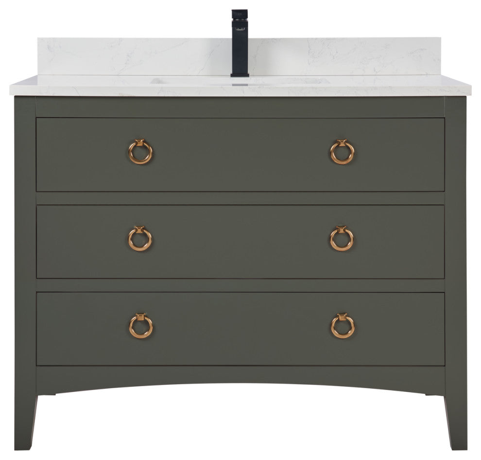 Legion Furniture WS2518 Series Bathroom Sink Vanity, Pewter Green, 42", Artificial Stone Top, Single Sink
