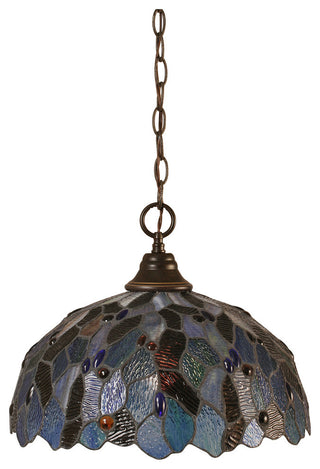 1-Light Chain Hung Pendant, Dark Granite/Blue Mosaic Art