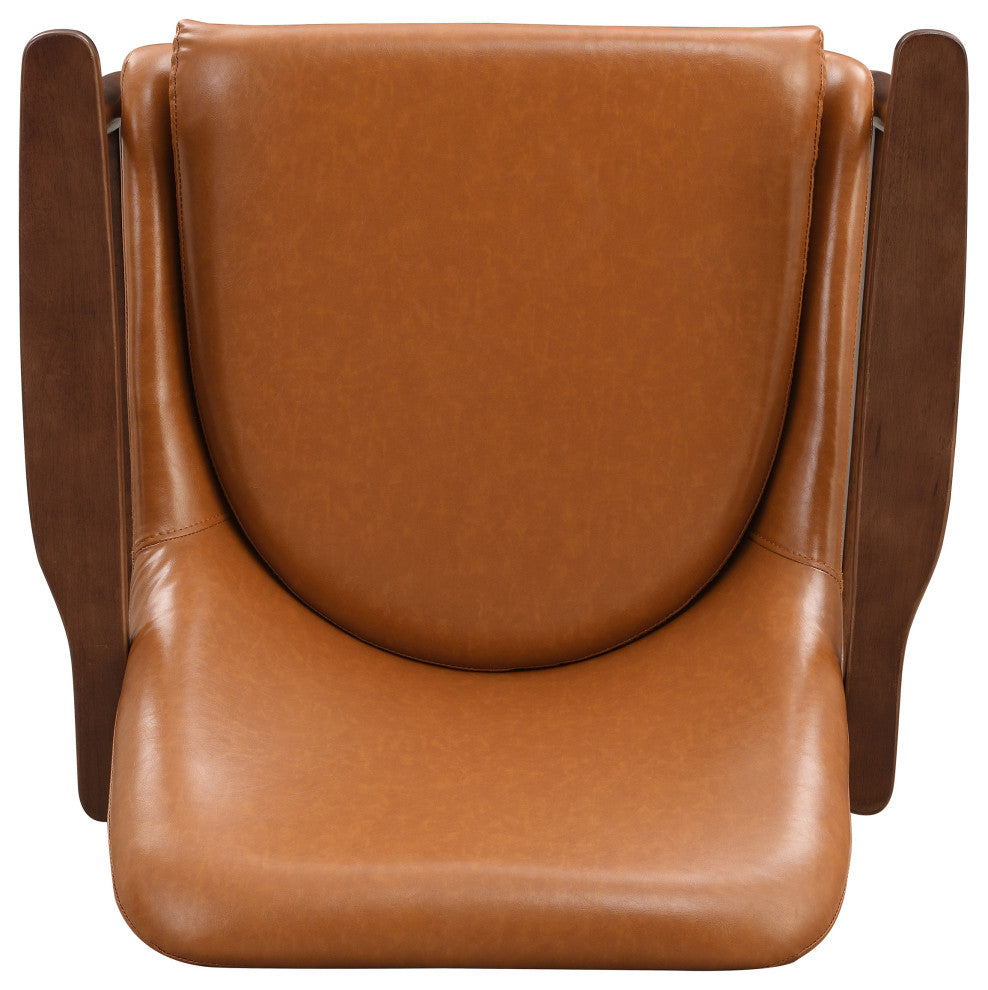 GDF Studio Mid-Century Modern Faux Leather Accent Chair, Solid Wood Frame, Brown, Single