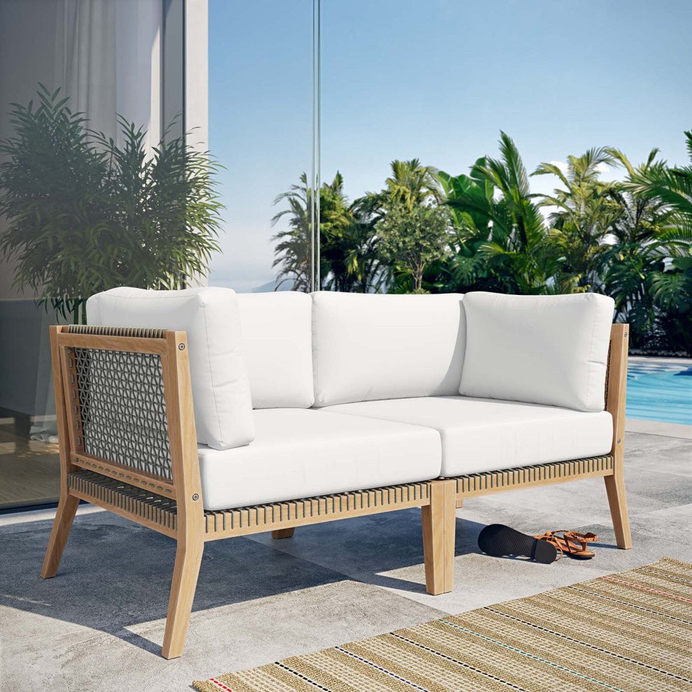 Clearwater Outdoor Patio Teak Wood Loveseat, Gray White