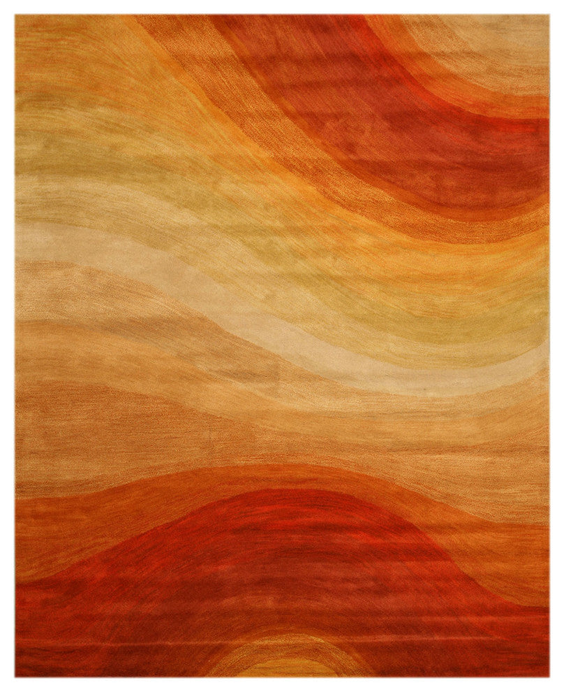Hand-Tufted Wool Orange Contemporary Abstract Desertland Rug, 7'9 X 9'9