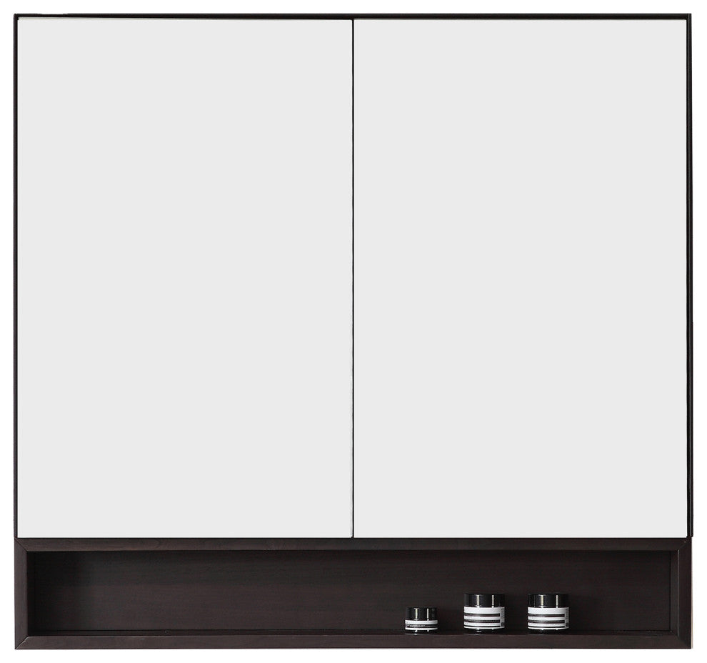 Bergen Modern Medicine Cabinet, Matte Black Frame, Dark Walnut Shelf, 36"