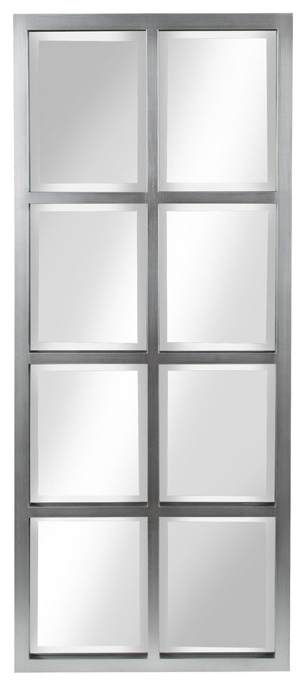 Stryker Windowpane Framed Wall Mirror, Antique Silver