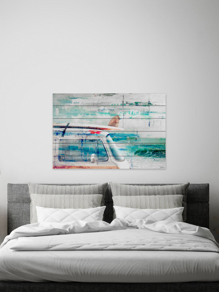 "Beach Trip" Painting Print on White Wood, 18"x12"