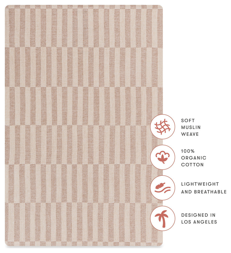 Mini Crib Sheet, GOTS Certified Organic Muslin Cotton, Cocoa Stripe