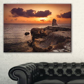 "Beach Sunset With Ancient Ruins" Oversized Beach Canvas Artwork, 40"x20"