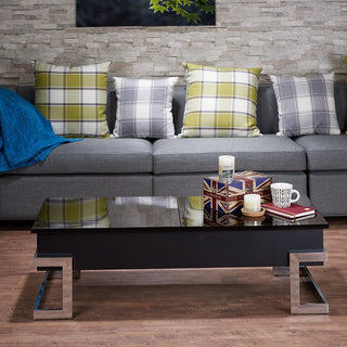 Modern Coffee Table, Unique Design With Chrome Base & Lift Up Tray Top, Black