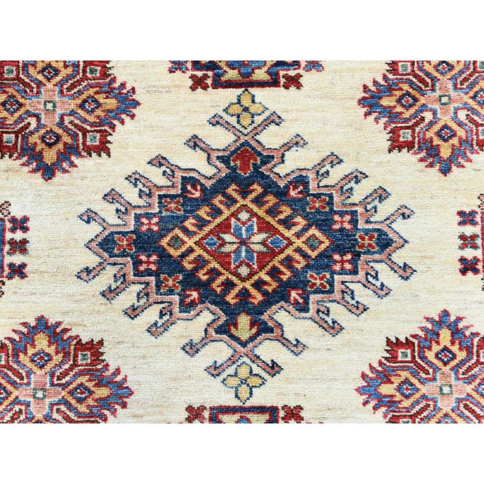 Hand Knotted Ivory Afghan Super Kazak Shiny Wool Oriental Rug, 8'8" x 11'10"