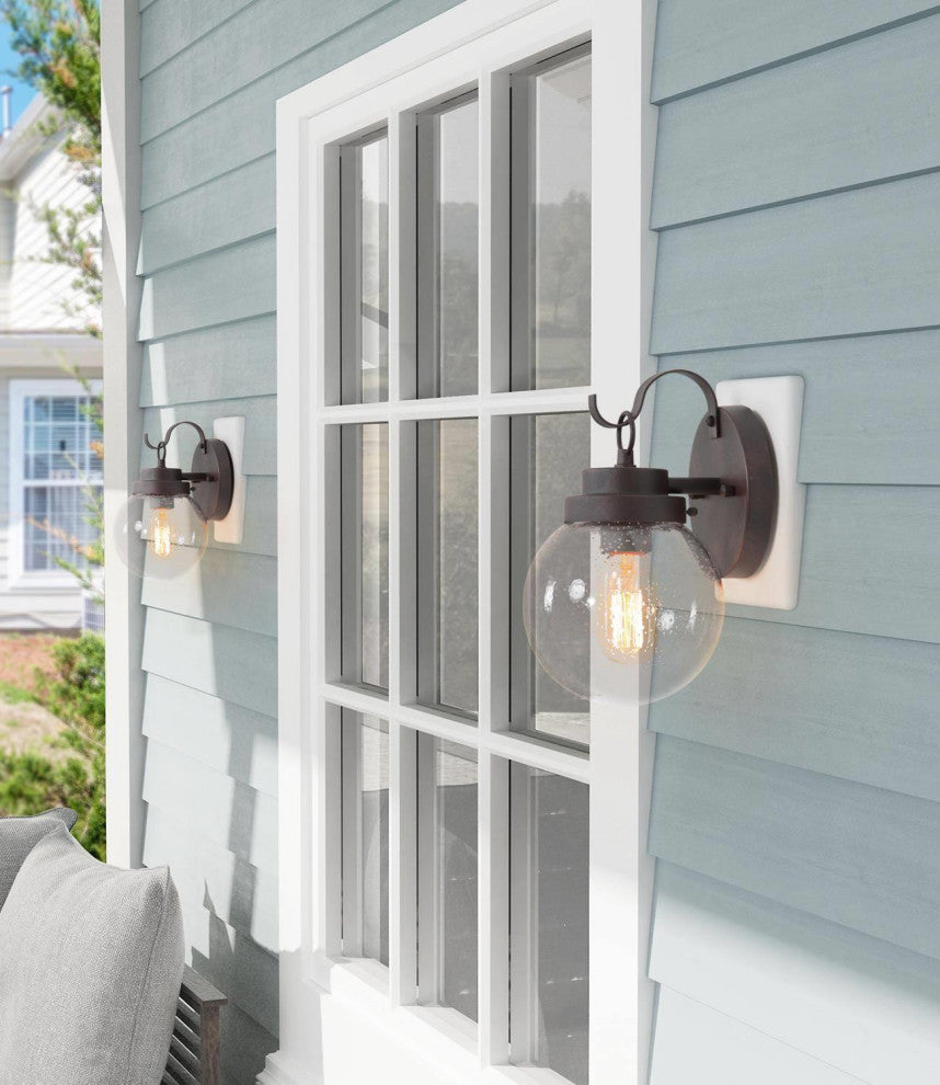 LNC 1-Light Seeded Glass Globe Outdoor Wall Light, Rusty Finish