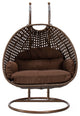 LeisureMod Mendoza Dark Brown Wicker Hanging Double Egg Swing Chair, Brown