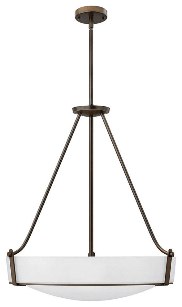 Hinkley Hathaway Large Pendant, Olde Bronze With Etched White Glass