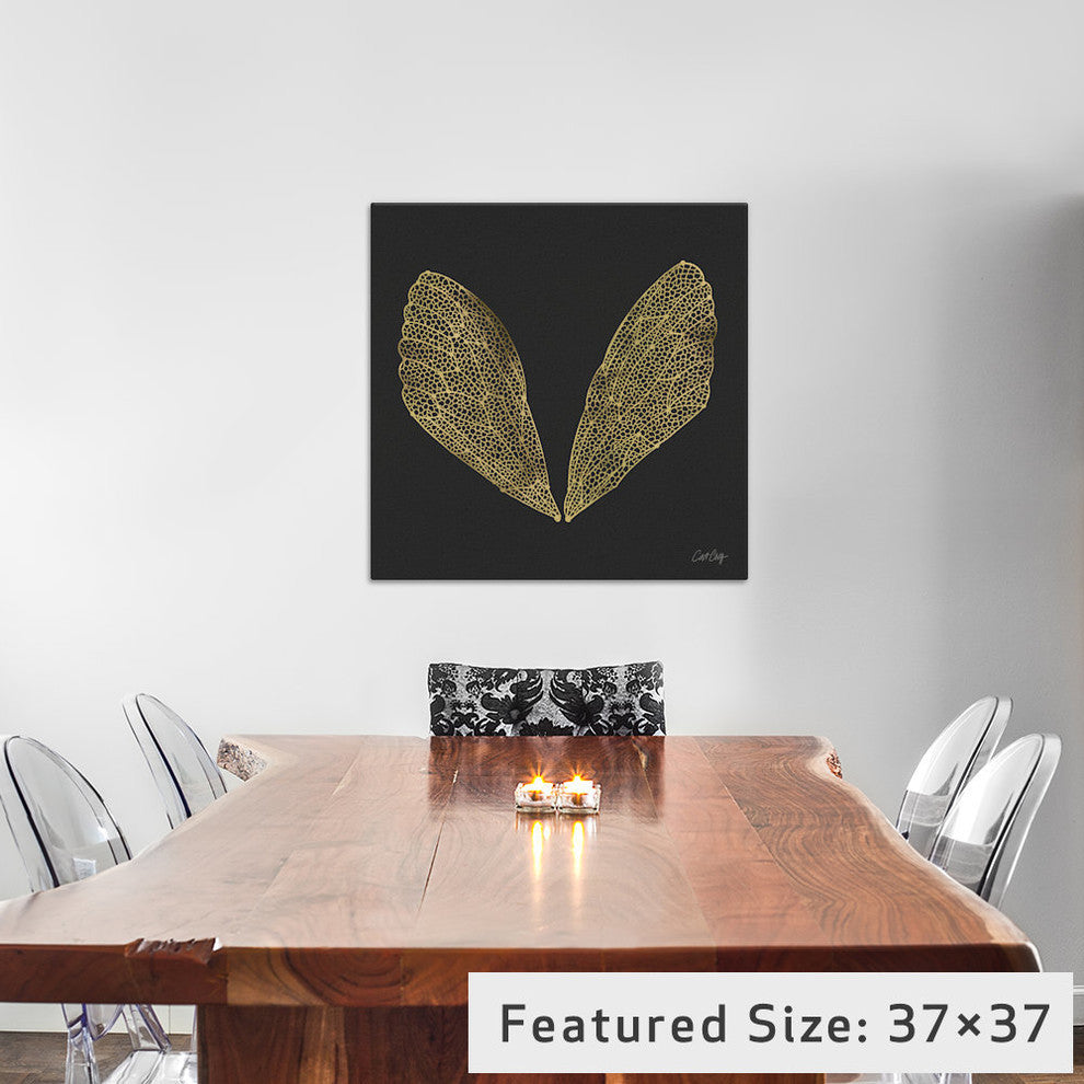"Cicada Wings Black Gold Artprint" by Cat Coquillette, 18x18x1.5