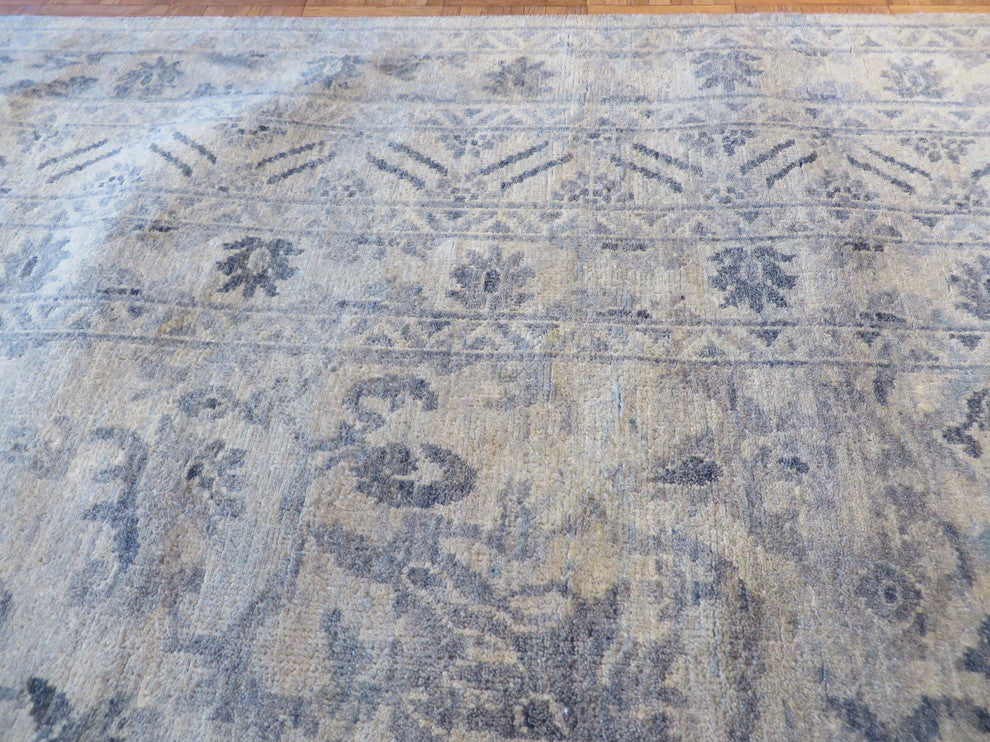 Hand-Knotted Beige Gray Fine Oushak Vegetable Dyes Oriental Rug, 8x10