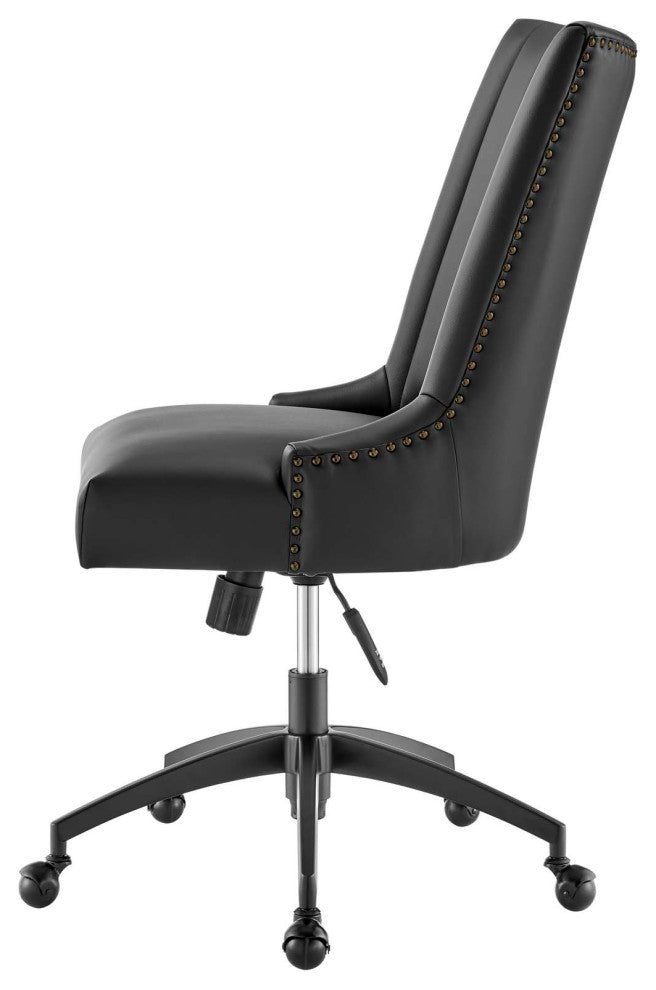 Computer Work Desk Tufted Chair, Faux Vegan Leather, Black, Home Business Office