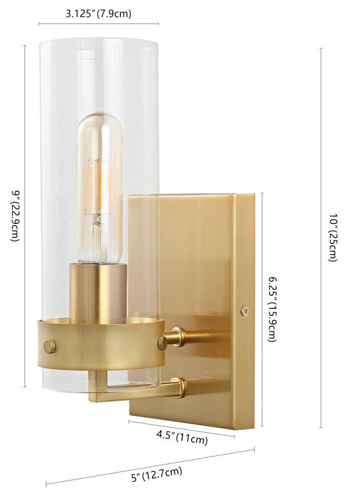 Harper 4.5" 1-Light Coastal Minimalist Iron/Glass LED Sconce, Set of 2, Gold