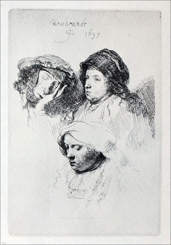 Rembrandt Van Rijn Three Heads of Women One Asleep Gallery Wrapped Canvas Print
