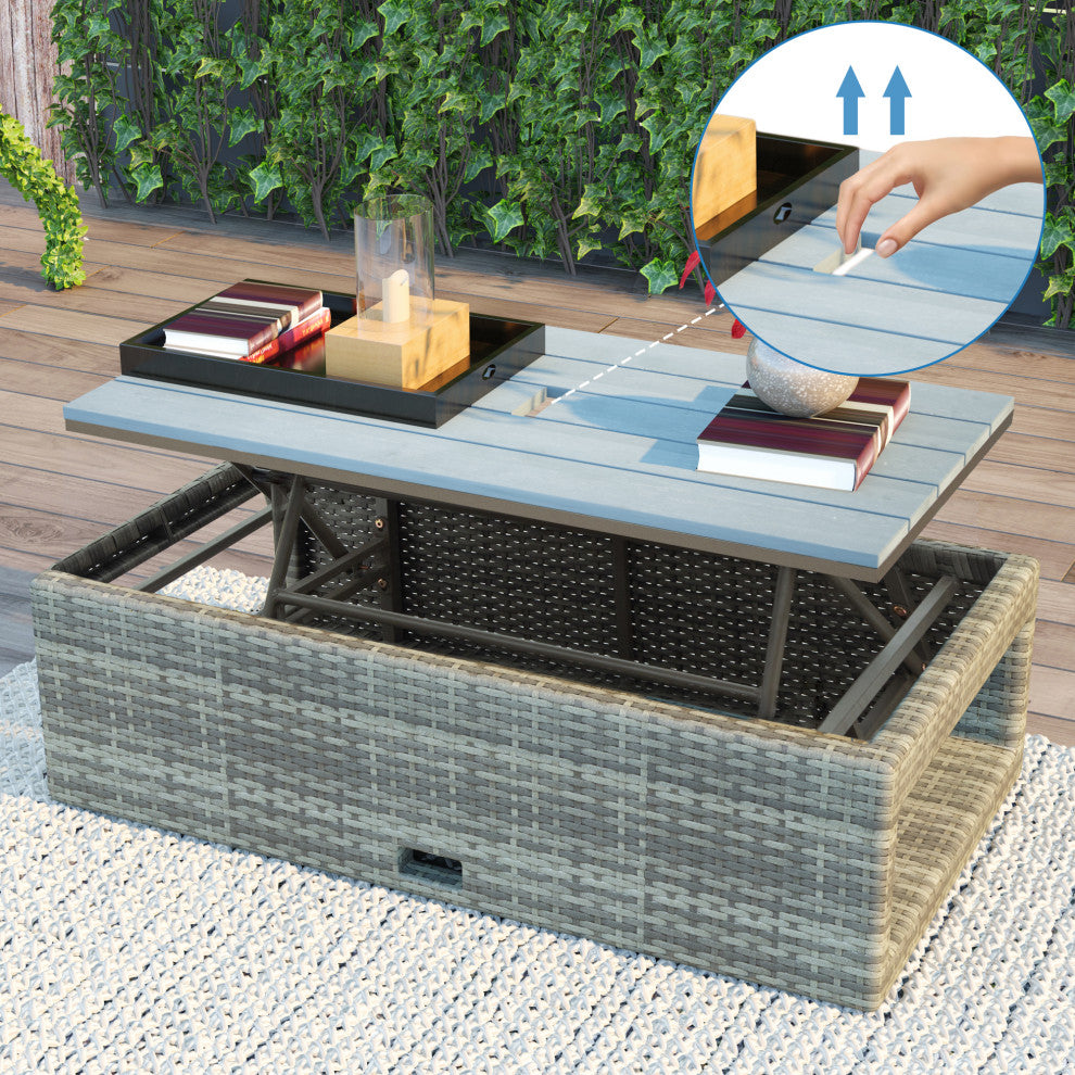 4 Pieces Outdoor Rattan Patio Sectional Sofa Set With Retractable Table