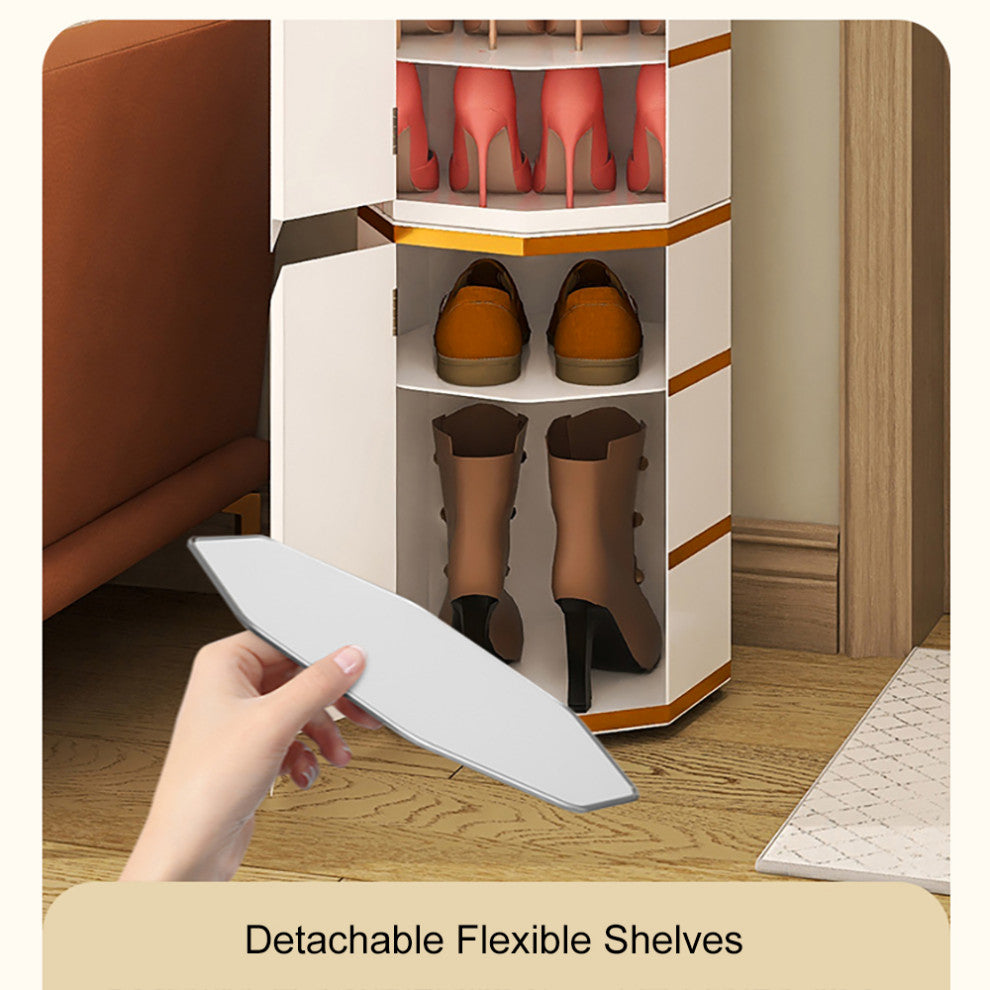 White Swivel Rotating Shoe Rack with 3 Doors 9-Tier Modern Shoe Cabinet
