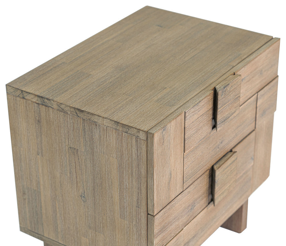 Atlantis 2-Drawer Solid Acacia Nightstand, Taupe