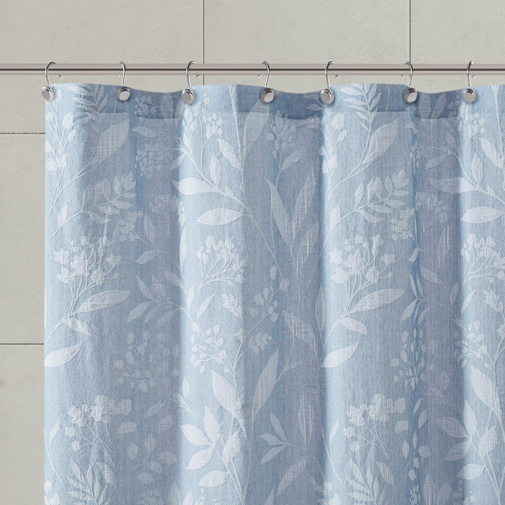 Croscill Home Winslow Botanical Textured Cotton Shower Curtain, Blue