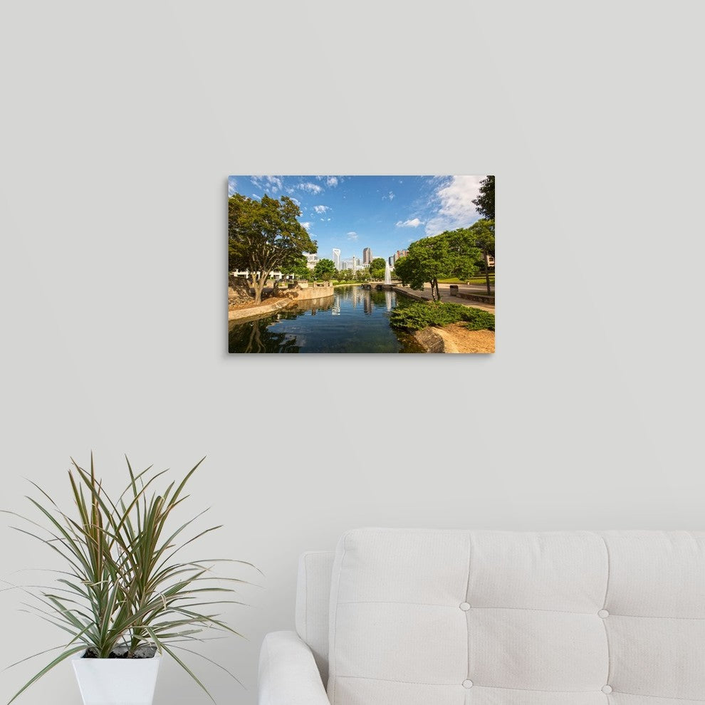 "Charlotte Skyline and Fountain" Wrapped Canvas Art Print, 18"x12"x1.5"