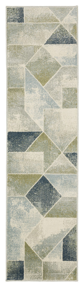 Bastian Contemporary Geometric Blue/ Green Indoor Area Rug, Blue, 1'10"x7'3"