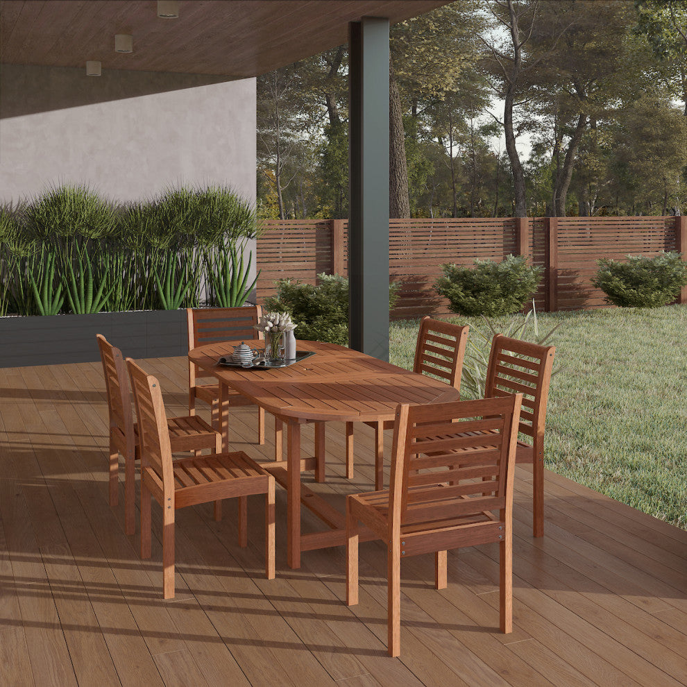 Solid Wood 100% FSC 7-Piece Armless Oval Extendable Patio Dining Set