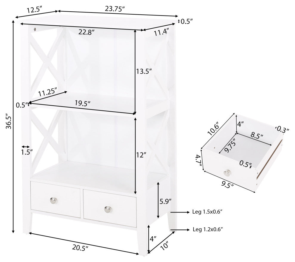 Lewis Bathroom Floor Storage Rack With Drawers, White