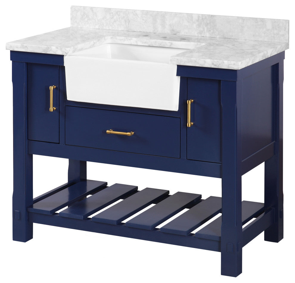 Charlotte 42" Bathroom Vanity, Royal Blue, Carrara Marble