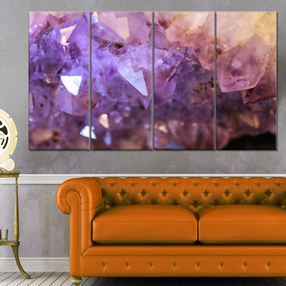 Purple White Natural Amethyst Geode, Abstract Canvas Artwork, 48"x28", 4 Panels