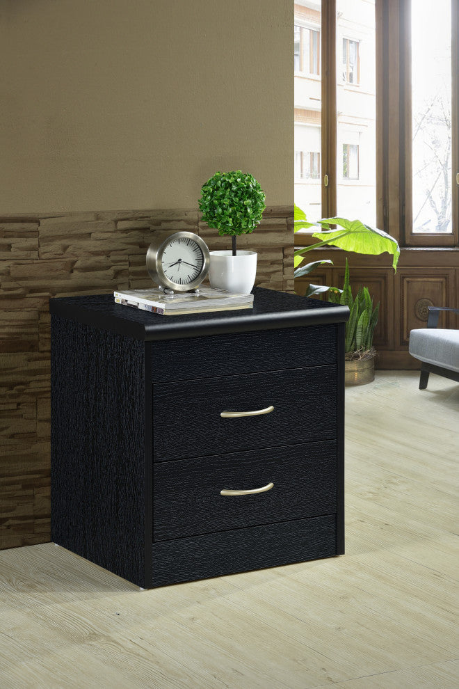 Hodedah Two Drawer Contemporary Wooden Nightstand in Black Finish