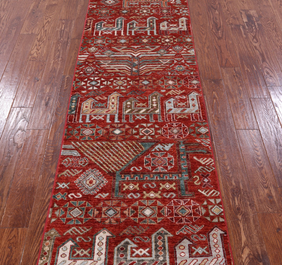 Tribal Persian Gabbeh Hand-Knotted Runner Rug 2' 7" X 9' 9" Q9589