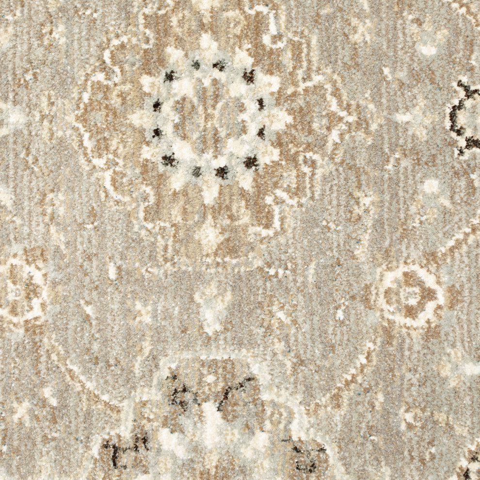 Adeline Faded Borders Grey and Ivory Area Rug, 3'3"x5'2"