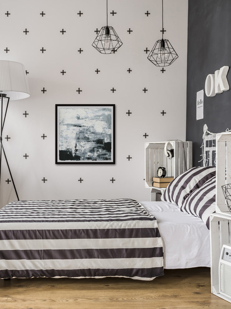 "Black and White Smudges" Framed Painting Print, 12"x12"